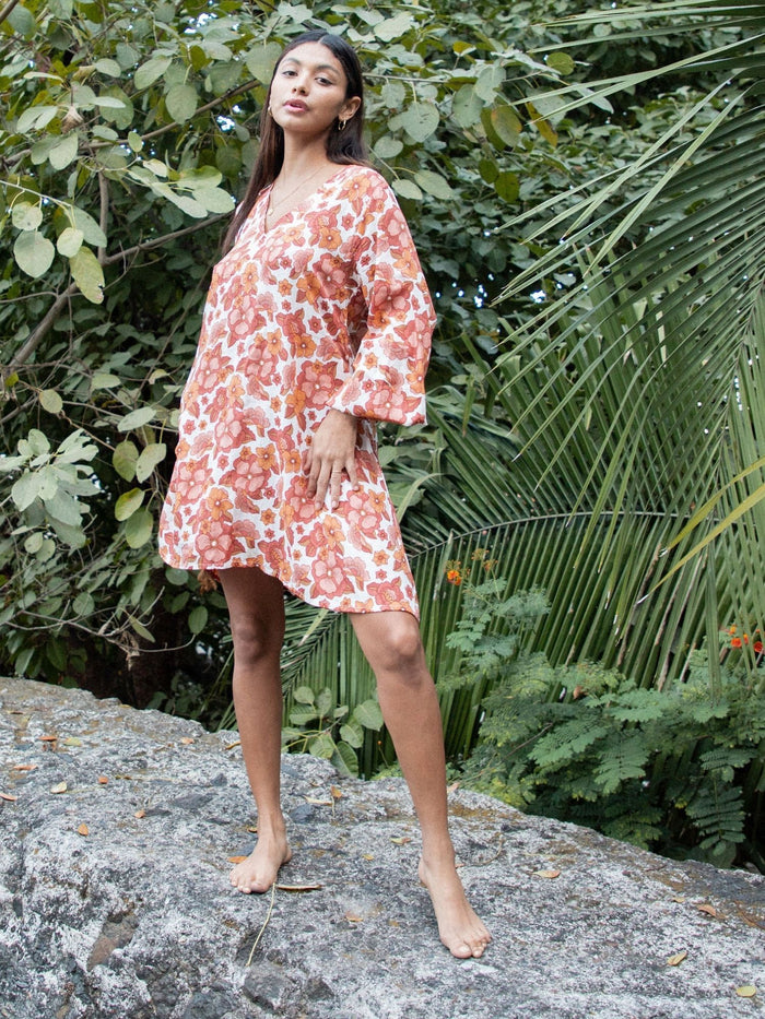 retro style floral rayon dress romantic indian block printed dress  - The Fox and the Mermaid