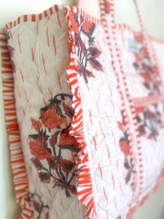 ruffle details on reversible market bag