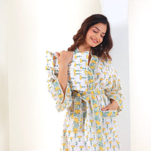 hand printed yellow cotton robe - The Fox and the Mermaid