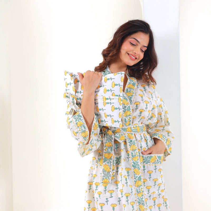 hand printed yellow cotton robe - The Fox and the Mermaid