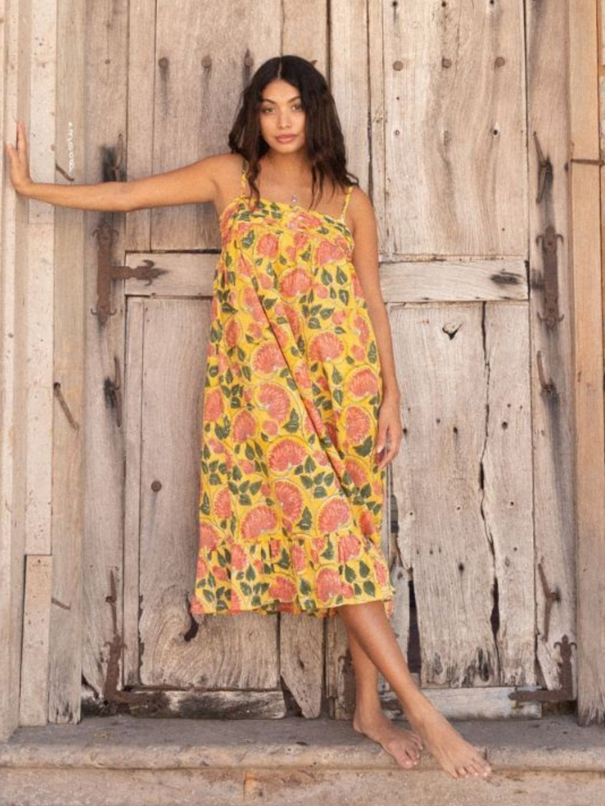 Talia Midi Dress - Block Printed Cotton The Fox and The Mermaid Talia Midi Dress - Block Printed Cotton The Fox and The Mermaid