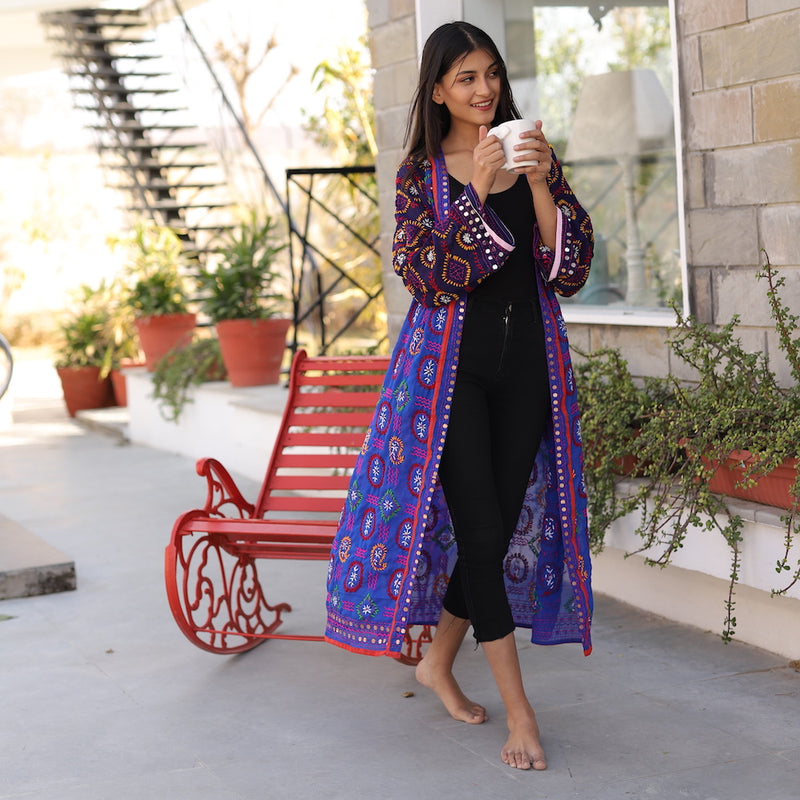 BRIGHT BLUE PHULKARI KIMONO - The Fox and the Mermaid