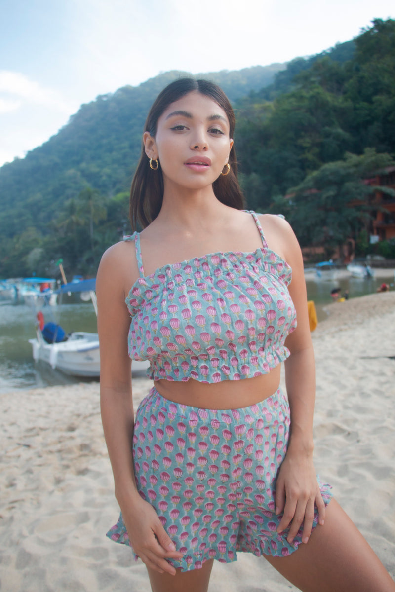 cotton gauze block printed pjs - The Fox and the Mermaid