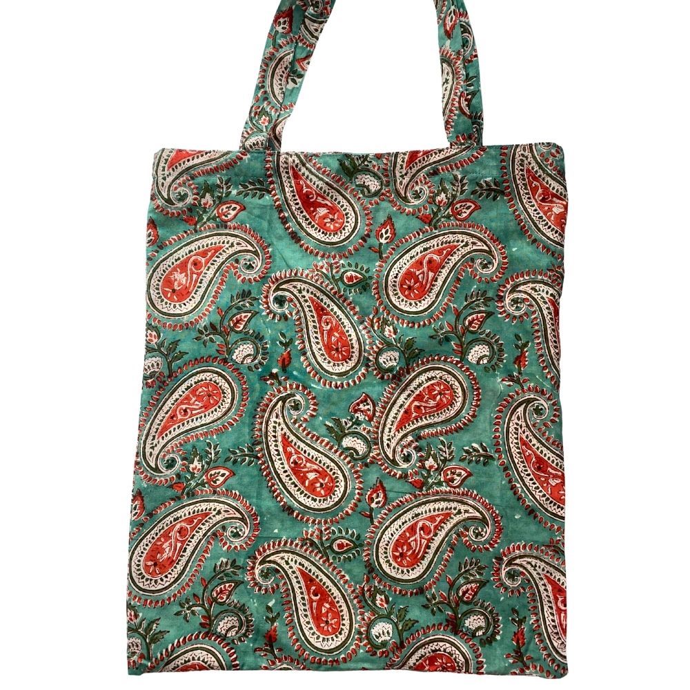 green and red block printed bag for pajamas - The Fox and the Mermaid