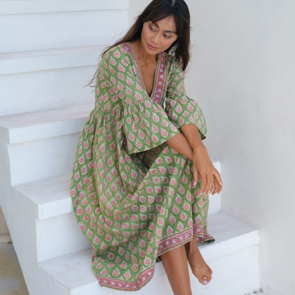 green and pink block printed maxi dress - The Fox and the Mermaid