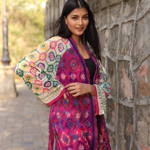BRIGHT PINK PHULKARI KIMONO - THE FOX AND THE MERMAID