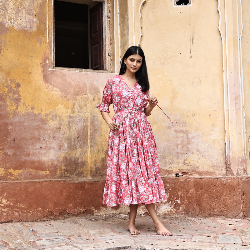 COTTON BLOCK PRINTED RED DRESS - The Fox and the Mermaid