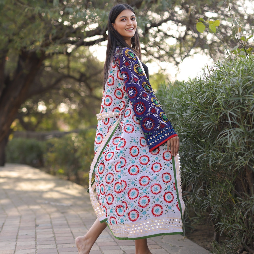 BLUE AND WHITE PHULKARI KIMONO - THE FOX AND THE MERMAID