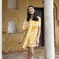 HAND PRINTED MINI DRESS with flutter sleeves