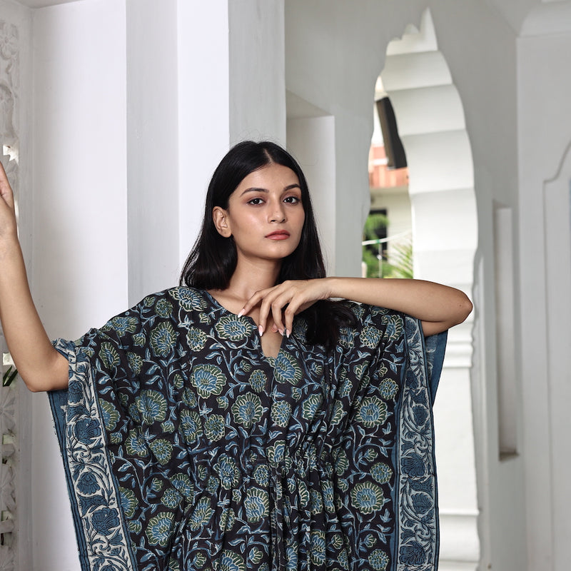 indigo kaftan detail - The Fox and the Mermaid