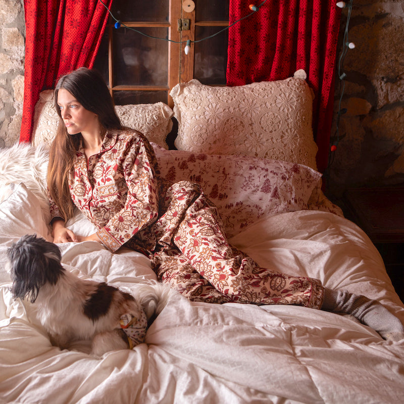 beige and red block printed pajamas - The Fox and the Mermaid
