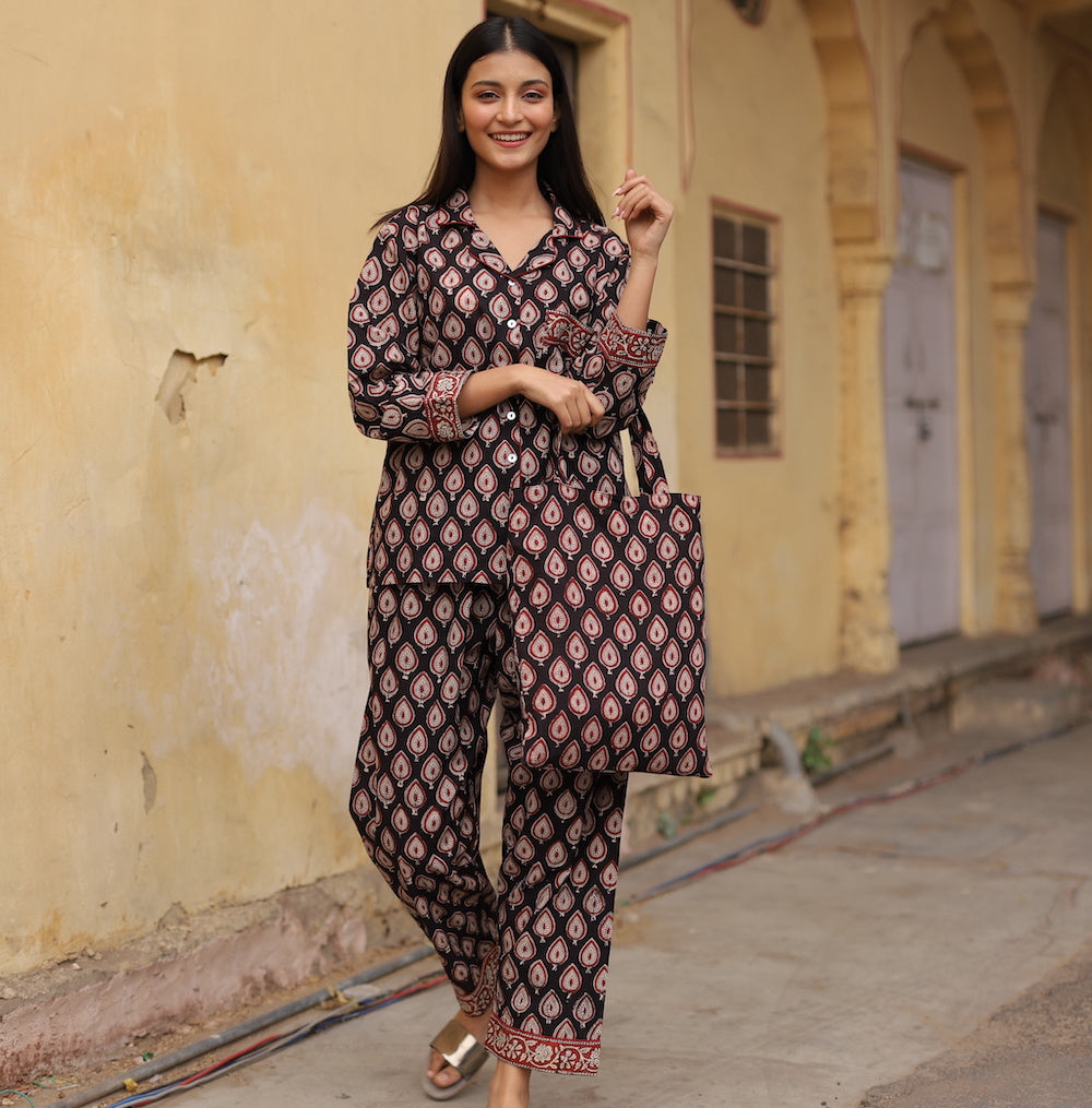 black and red pajama set - The Fox and the Mermaid