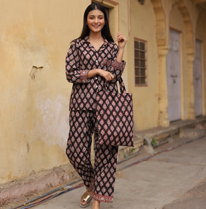 black and red pajama set - The Fox and the Mermaid