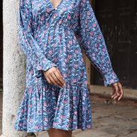 detail blue mini with ruffle sleeves 