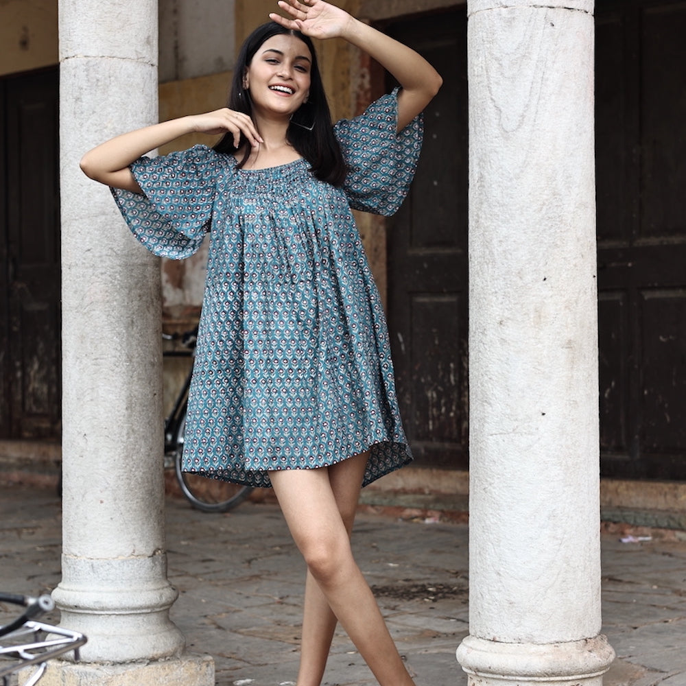 HAND BLOCK PRINTED MINI DRESS made by indian artisans