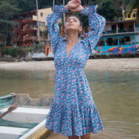 indian block printed dress with buttons and roffles