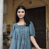 INDIAN blue and red cotton  HAND PRINTED mini DRESS 
