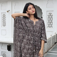 brown cotton dabu caftan dress 