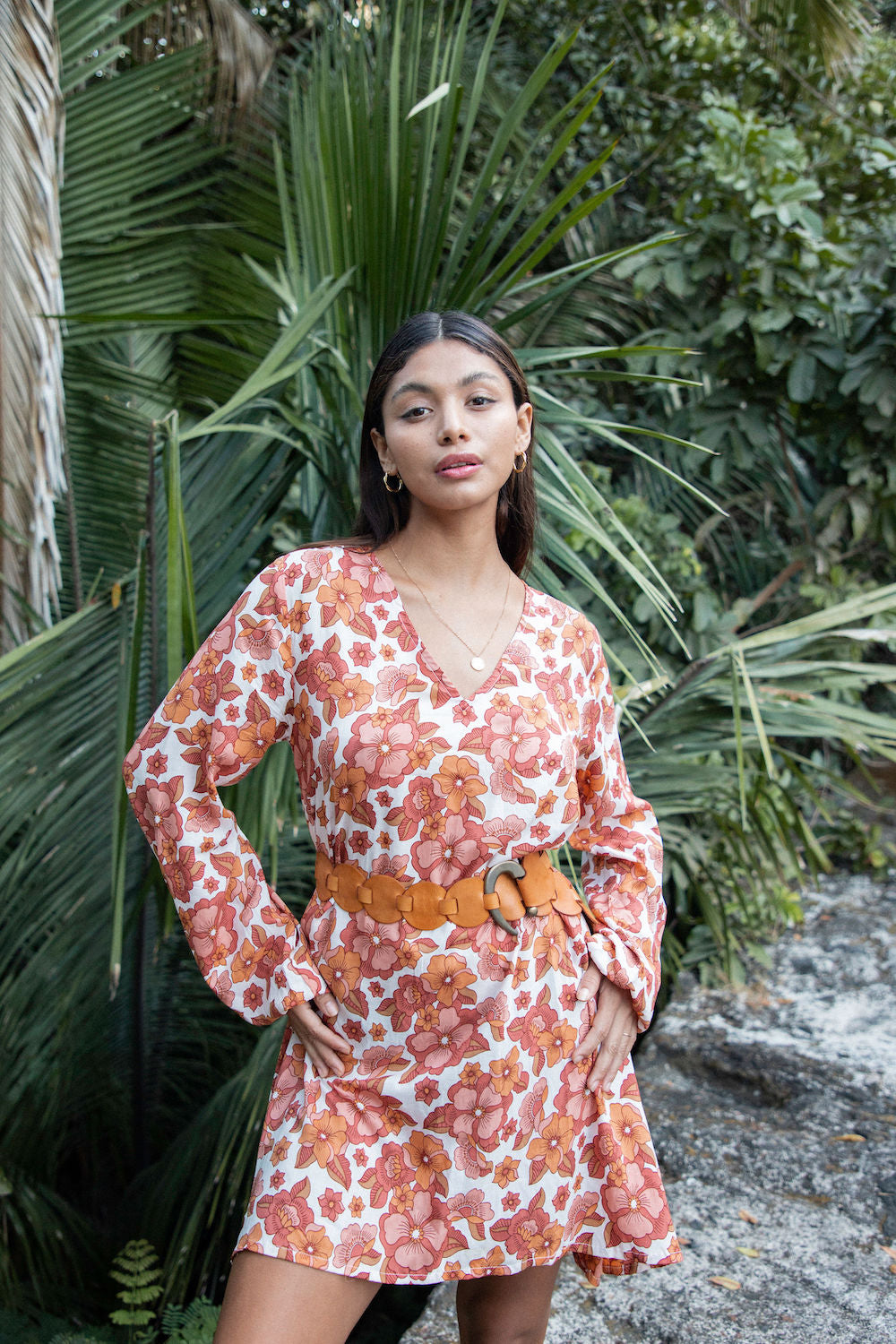 brown floral mini dress  - The Fox and the Mermaid