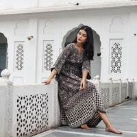 indian cotton earthy brown kaftan dress block printed