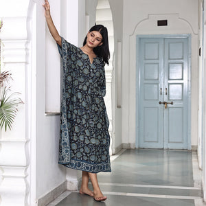block printed natural dye kaftan - The Fox and the Mermaid