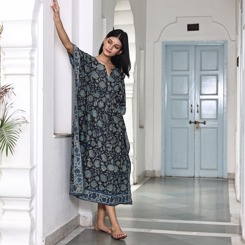 block printed natural dye kaftan - The Fox and the Mermaid