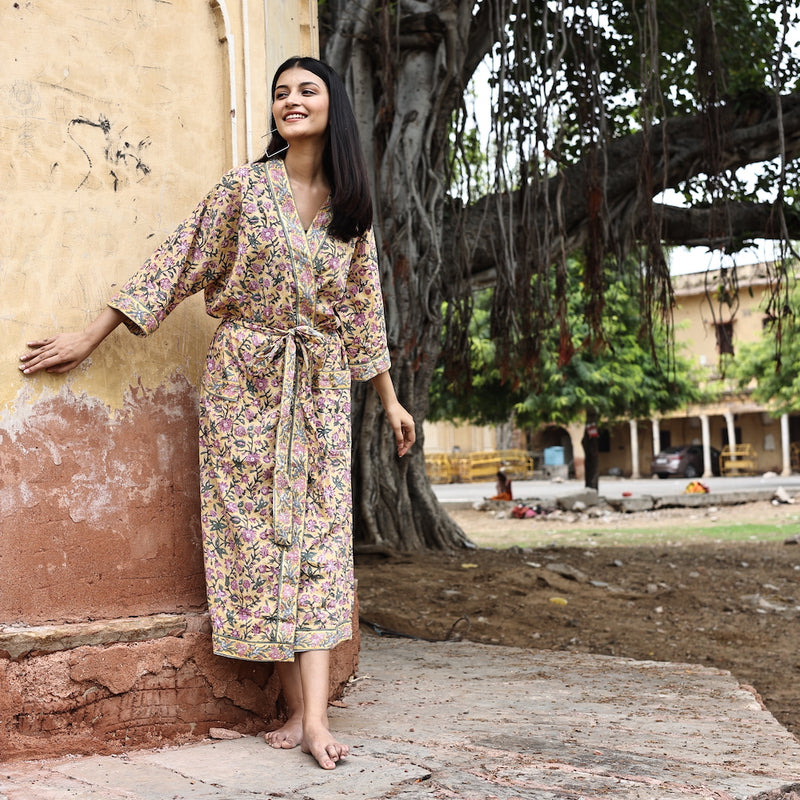 block printed long robe and bag  - The Fox and the Mermaid