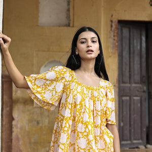 INDIAN BLOCK PRINTED YELLOW DRESS - The Fox and the Mermaid
