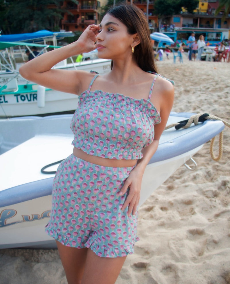 block printed double gauze drop top and bloomer set - The Fox and the Mermaid