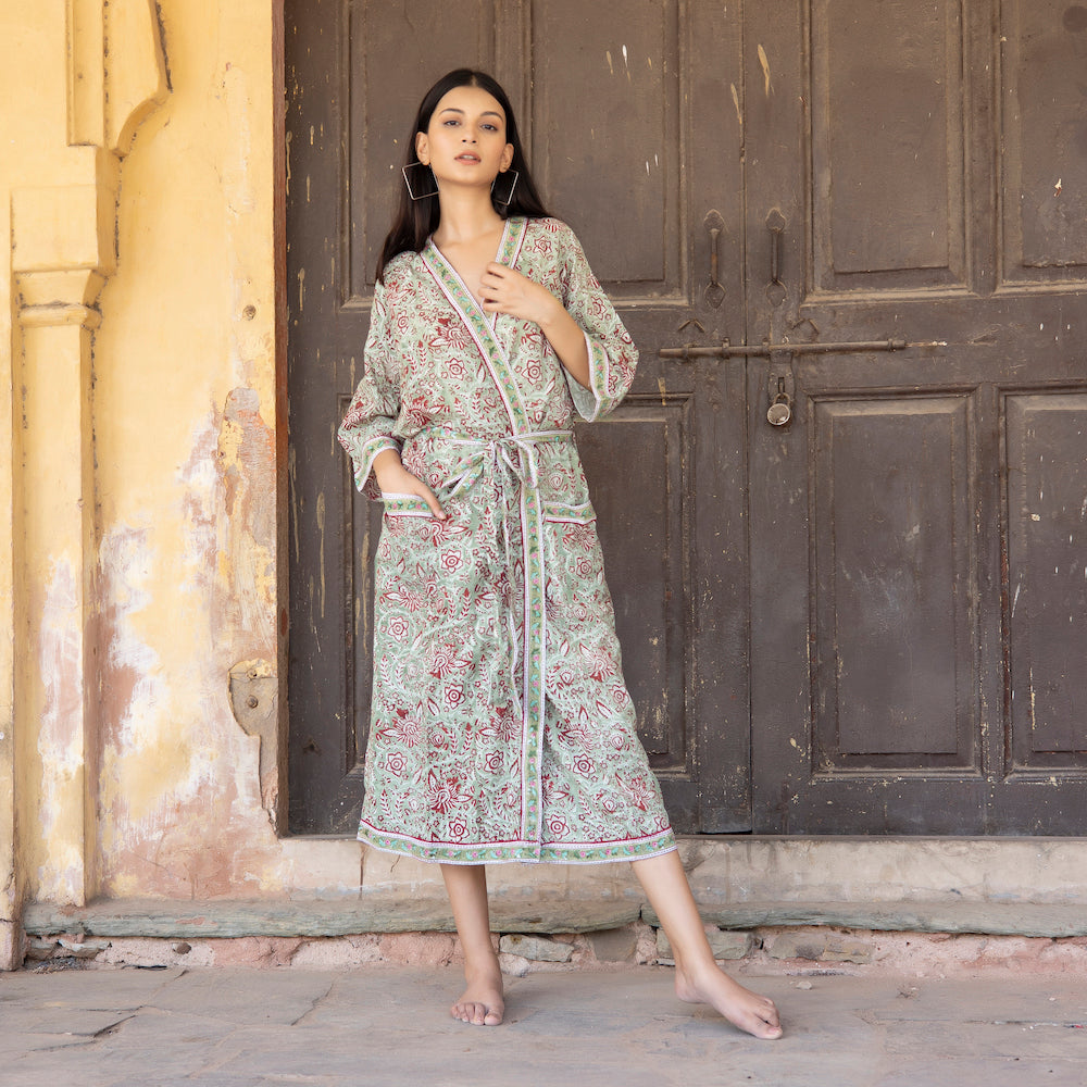 Linen Cotton Hand Block Printed Robe S/M, Morning Gown, Dressing Robe, –  turkanhome.com