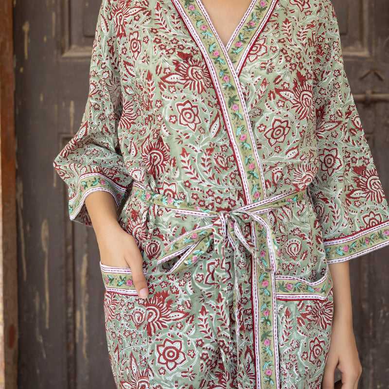 fabric detail on block printed robe - The Fox and the Mermaid 