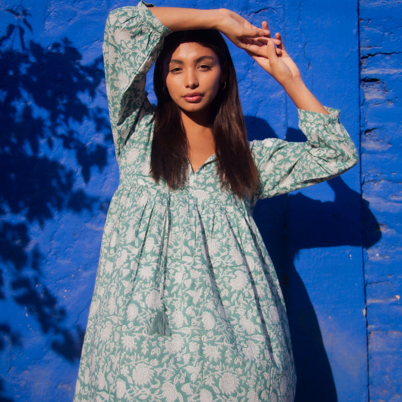 green hand printed mini dress - The Fox and the Mermaid