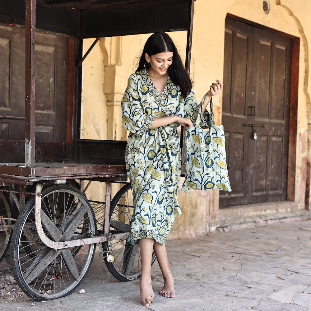 mud resist block printed robe - The Fox and the Mermaid