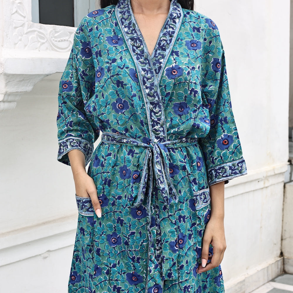 block printed robe with border - The Fox and the Mermaid