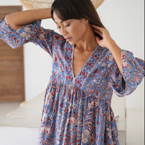 blue and red block printed maxi dress - The Fox and the Mermaid