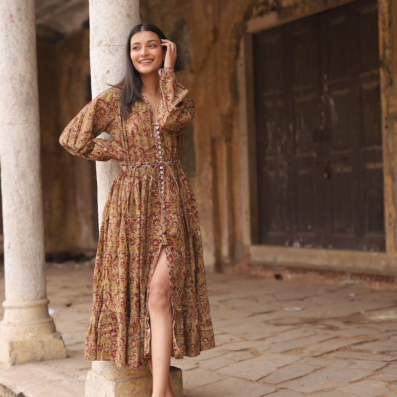 button down block printed dress  - The Fox and the Mermaid