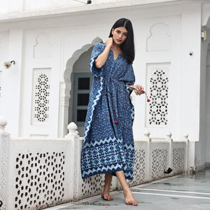 hand printed and naturally dyed kaftan - The Fox and the Mermaid