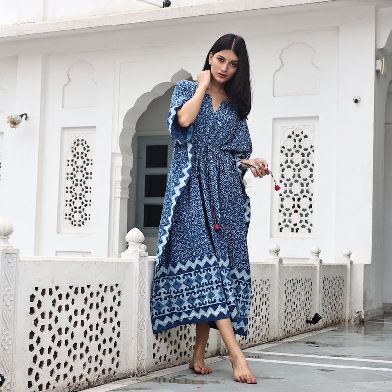 hand printed and naturally dyed kaftan - The Fox and the Mermaid