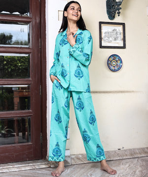Block Printed Pajama Set: India Green