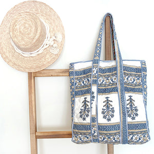 cotton block printed bag Reversible Quilted Block Printed Market Bag