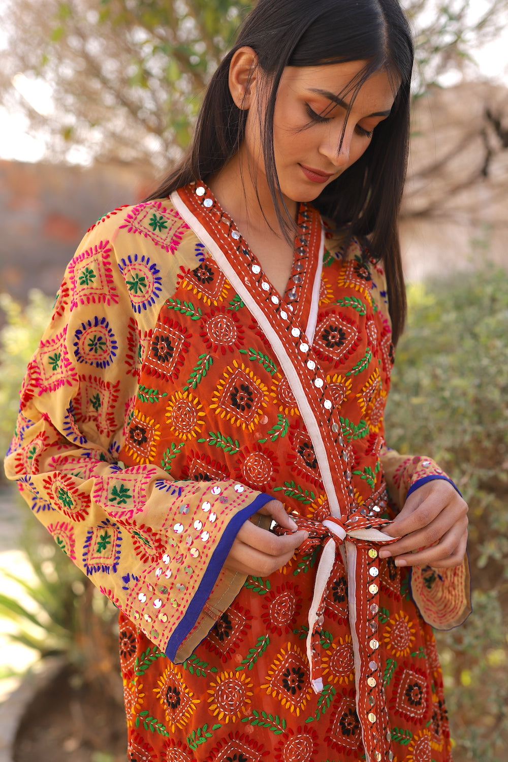 phulkari kimono detail - The Fox and the Mermaid