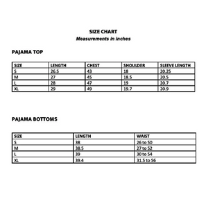 pajama set size chart - The Fox and the Mermaid