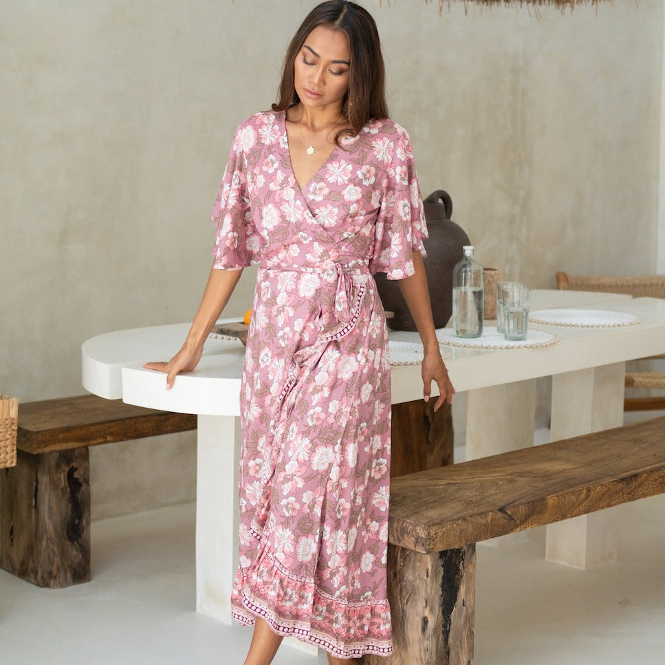 pink floral wrap dress - The Fox and the Mermaid
