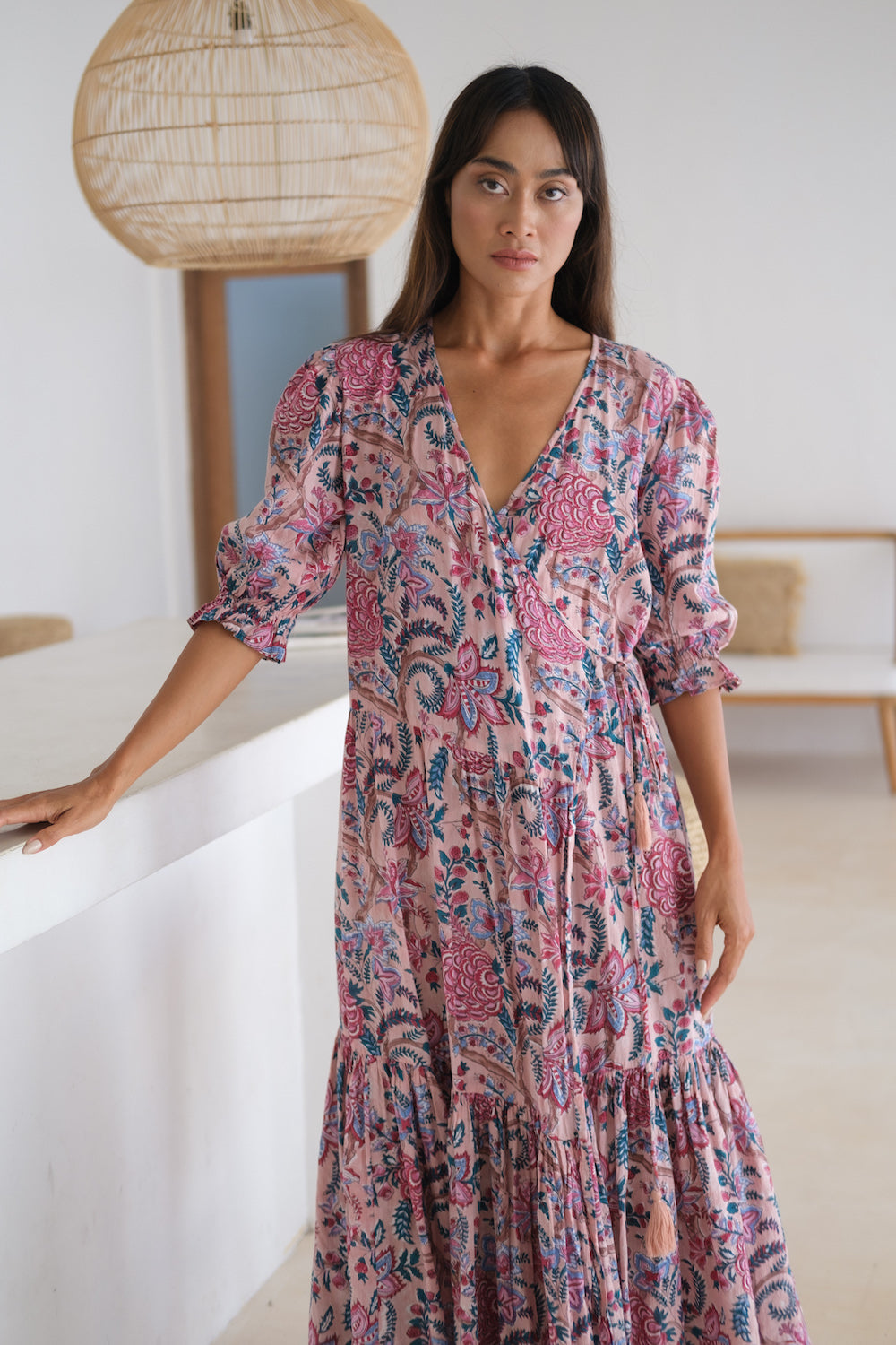 block printed maxi wrap dress - The Fox and the Mermaid
