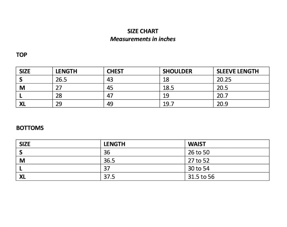 pajama size chart - The Fox and the Mermaid