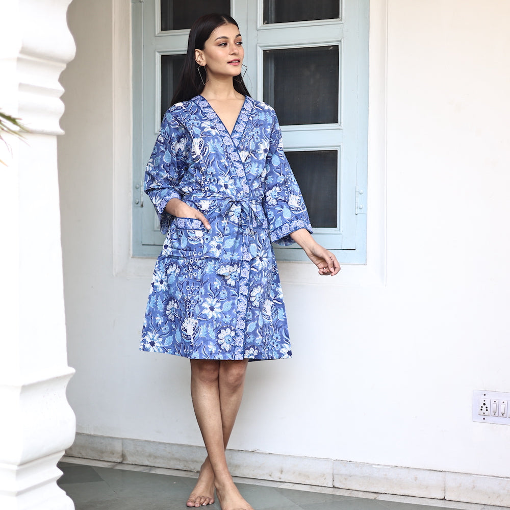 purple and blue block printed robe - The Fox and the Mermaid