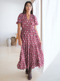 red block printed dress short sleeves  - The Fox and the Mermaid