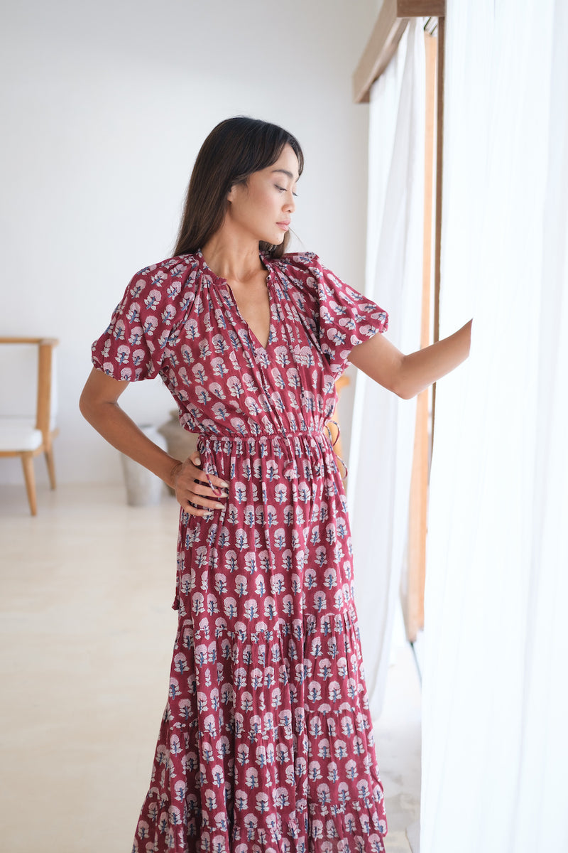 red cotton maxi dress block printed - The Fox and the Mermaid