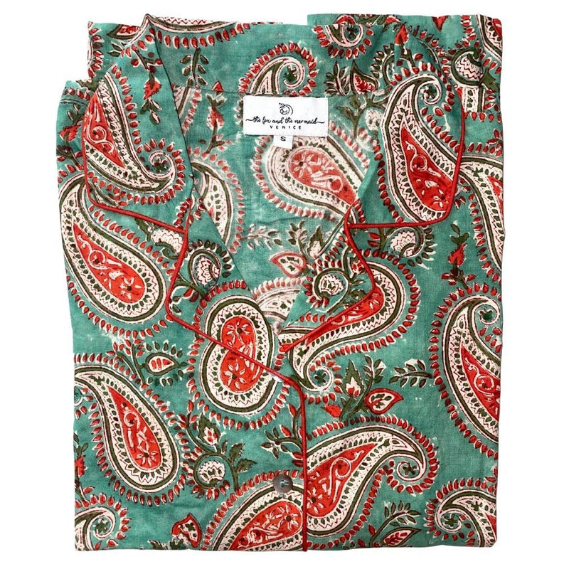 green and red paisley pajama set - The Fox and the Mermaid