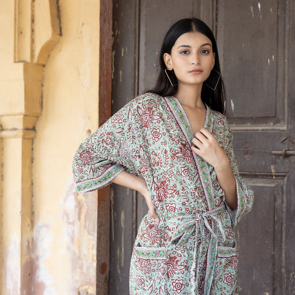 block printed robe with border print - The Fox and the Mermaid 